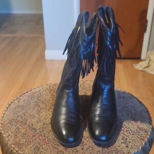 Dingo Black Leather Fringe Ankle Boots